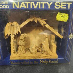 Vintage Holy Land Olive Wood Christmas Nativity Scene